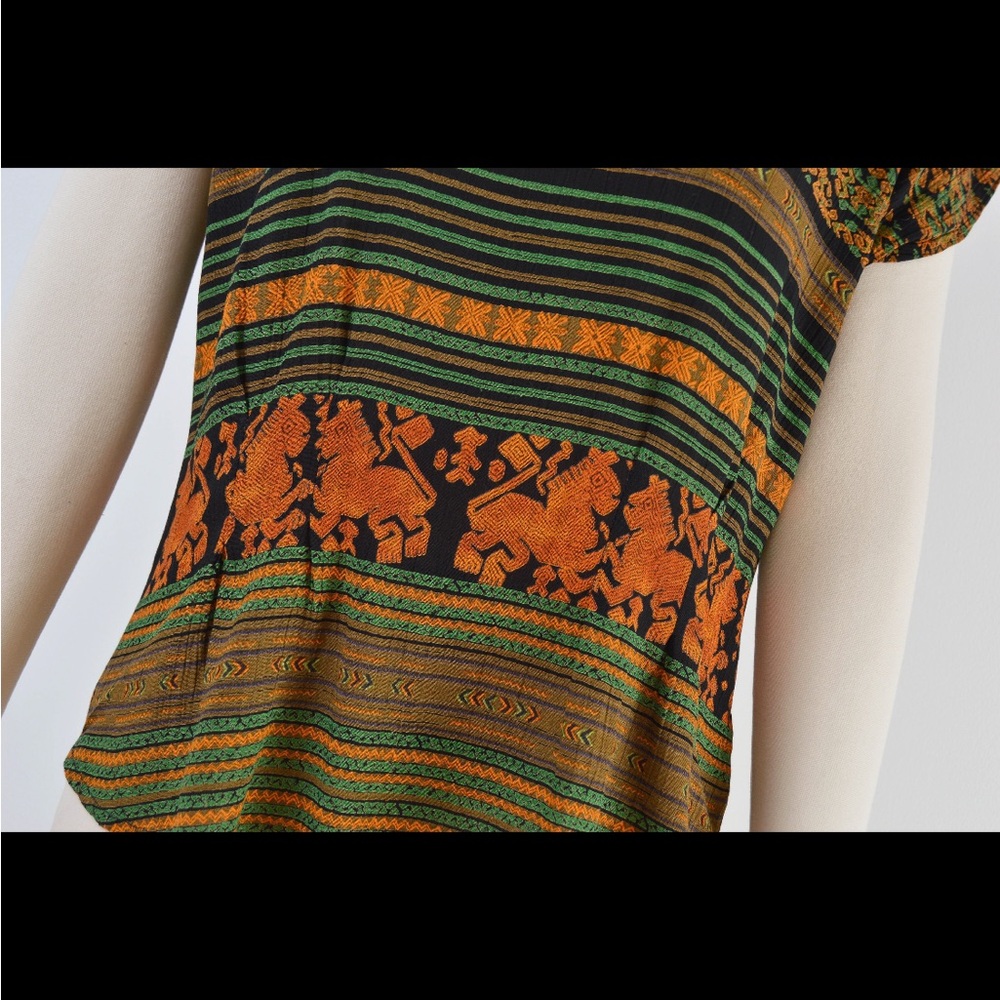 VTG black orange green rayon batik tribal top skirt set small medium - Picture 4 of 16